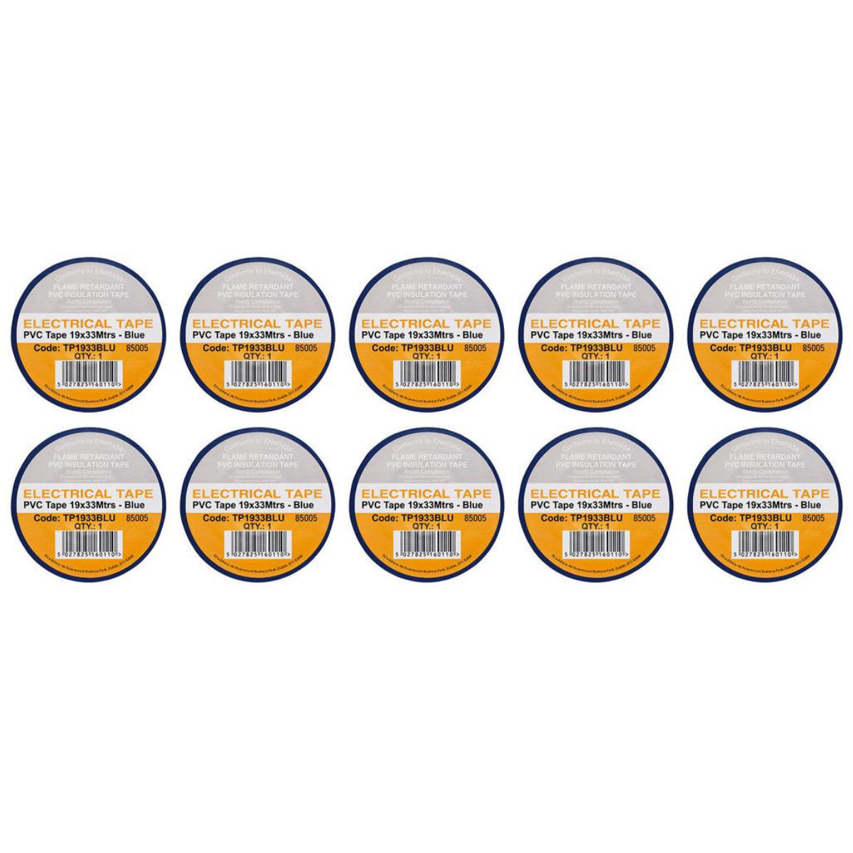 Draper Blue PVC Electrical Insulation Tape, 19mm x 33m (Pack of 10) 29497
