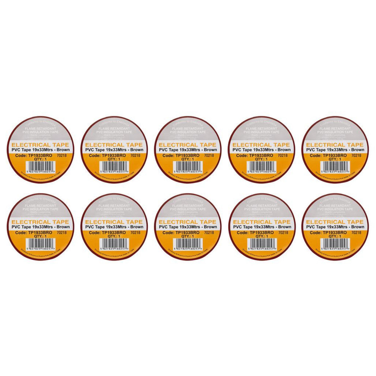Draper Brown PVC Electrical Insulation Tape, 19mm x 33m (Pack of 10) 29498