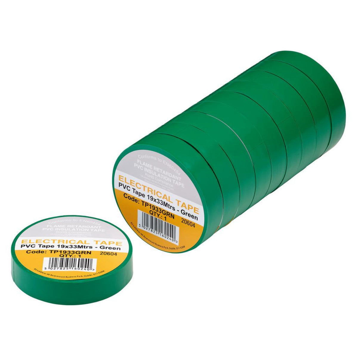 Draper Green PVC Electrical Insulation Tape, 19mm x 33m (Pack of 10) 29499