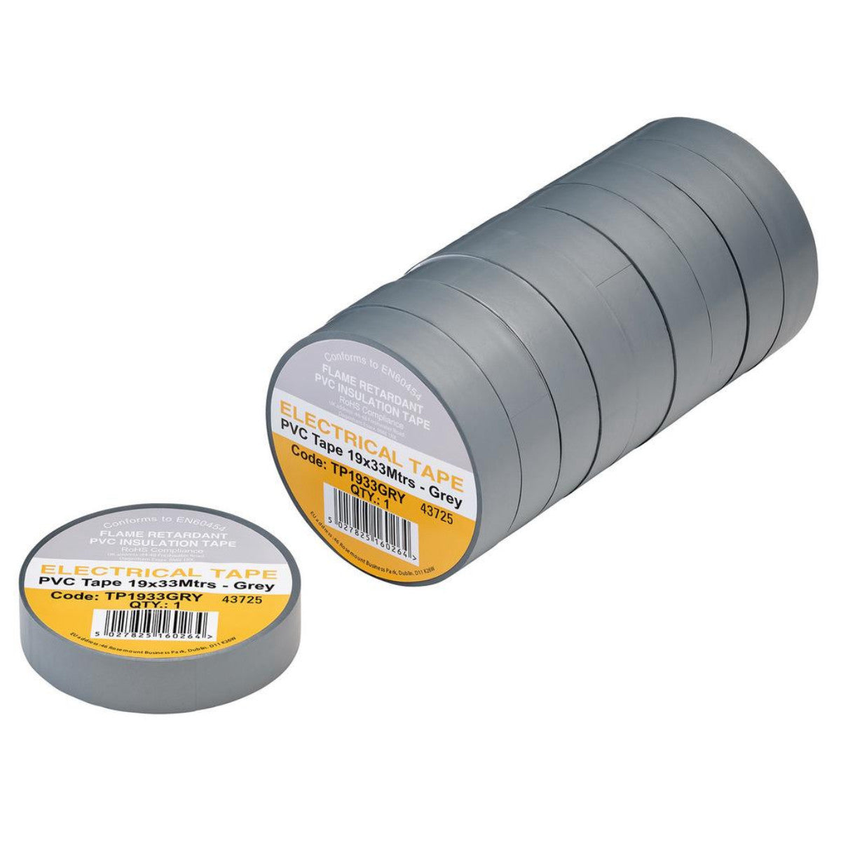 Draper Grey PVC Electrical Insulation Tape, 19mm x 33m (Pack of 10) 29500