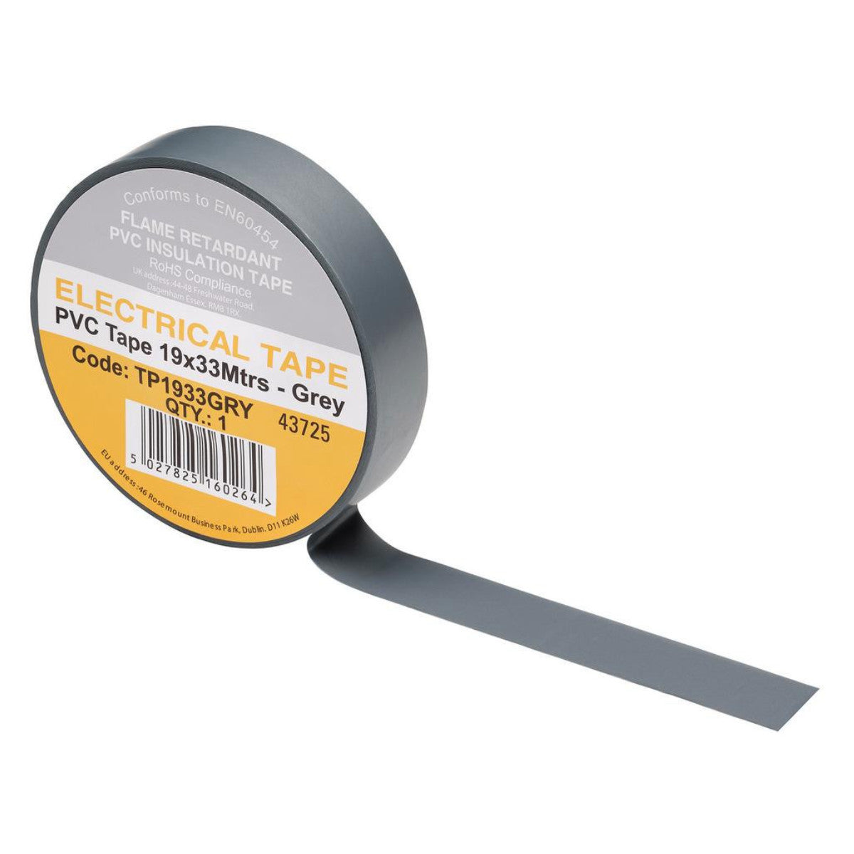 Draper Grey PVC Electrical Insulation Tape, 19mm x 33m (Pack of 10) 29500