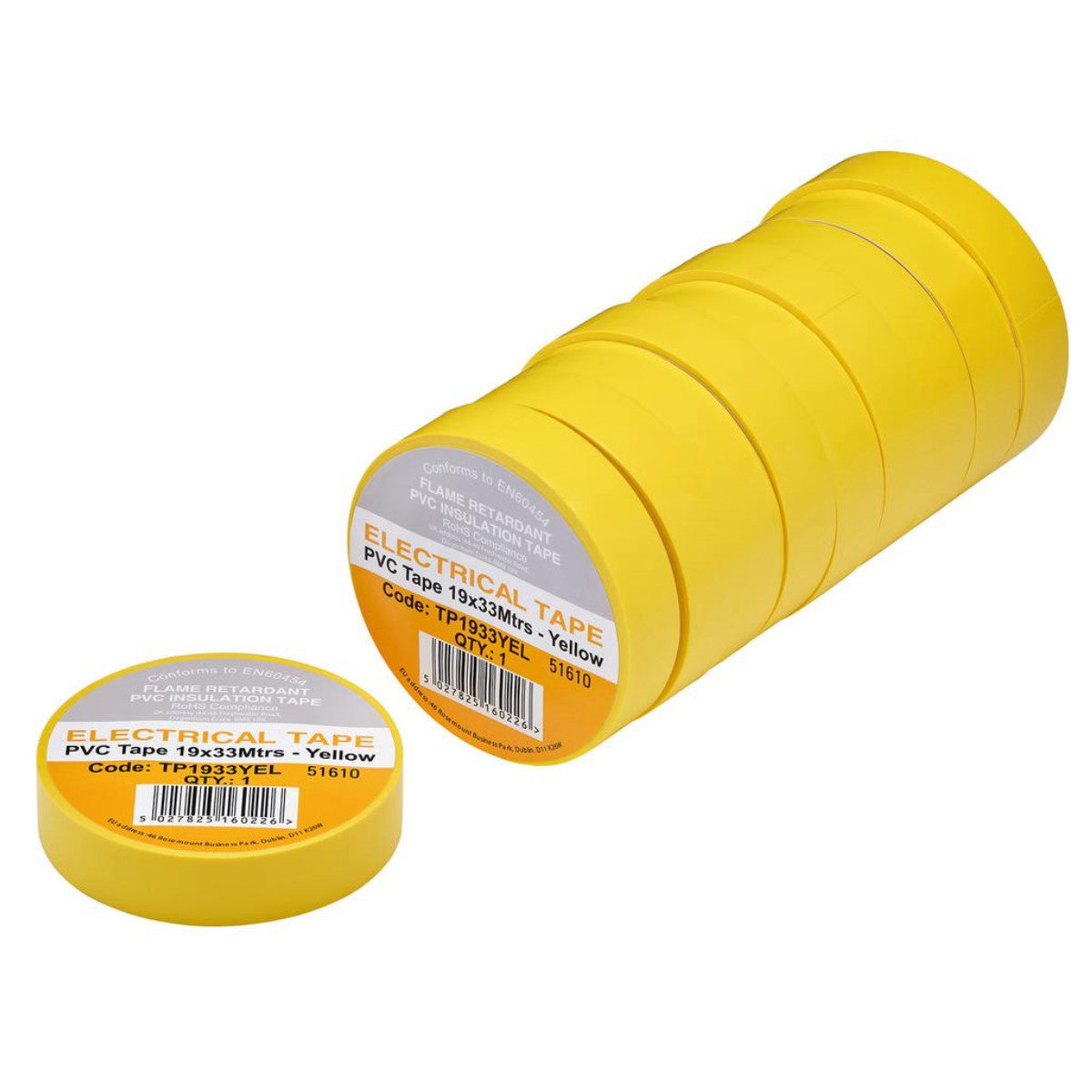 Draper Yellow PVC Electrical Insulation Tape, 19mm x 33m (Pack of 10) 29502