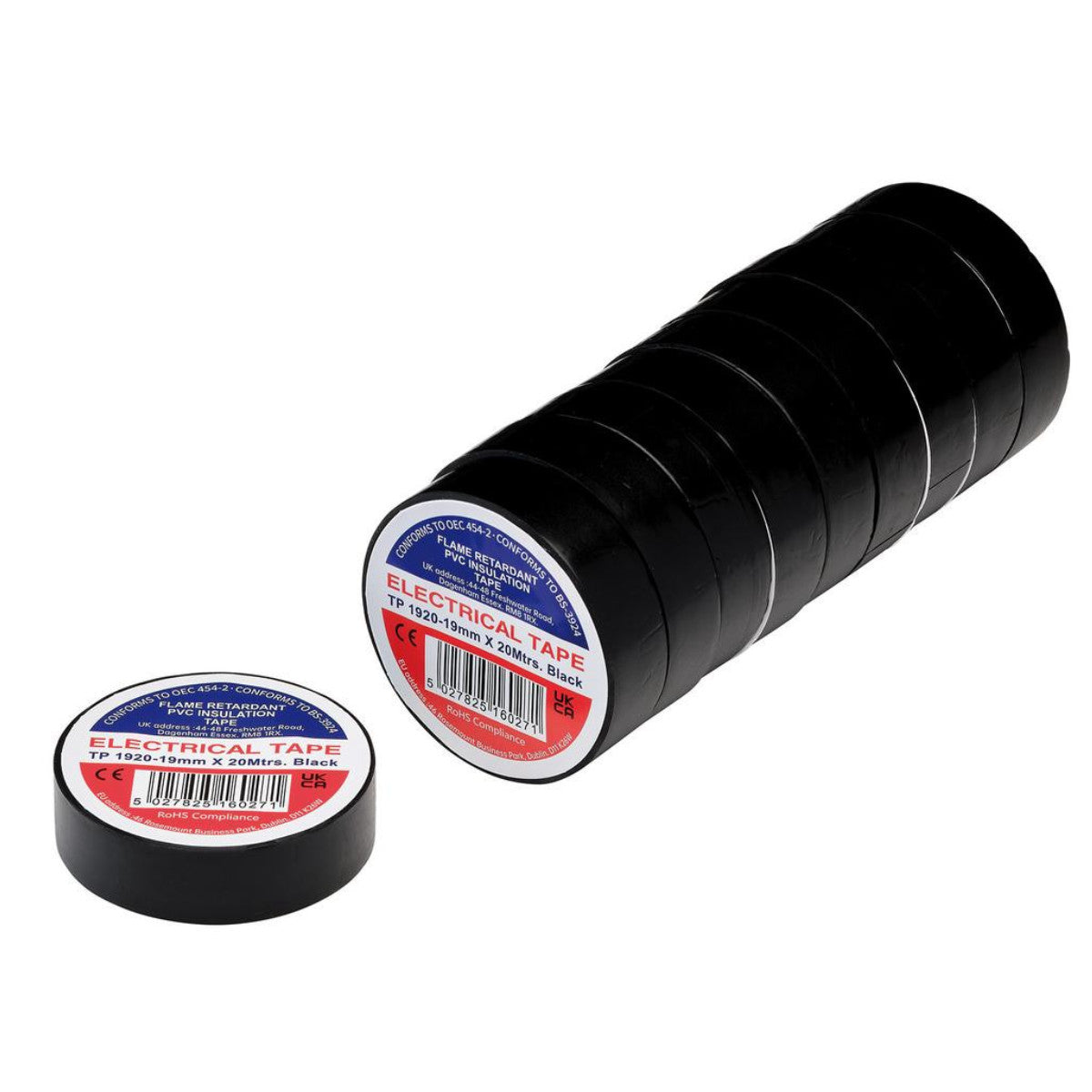 Draper Black PVC Electrical Insulation Tape, 19mm x 20m (Pack of 10) 29505