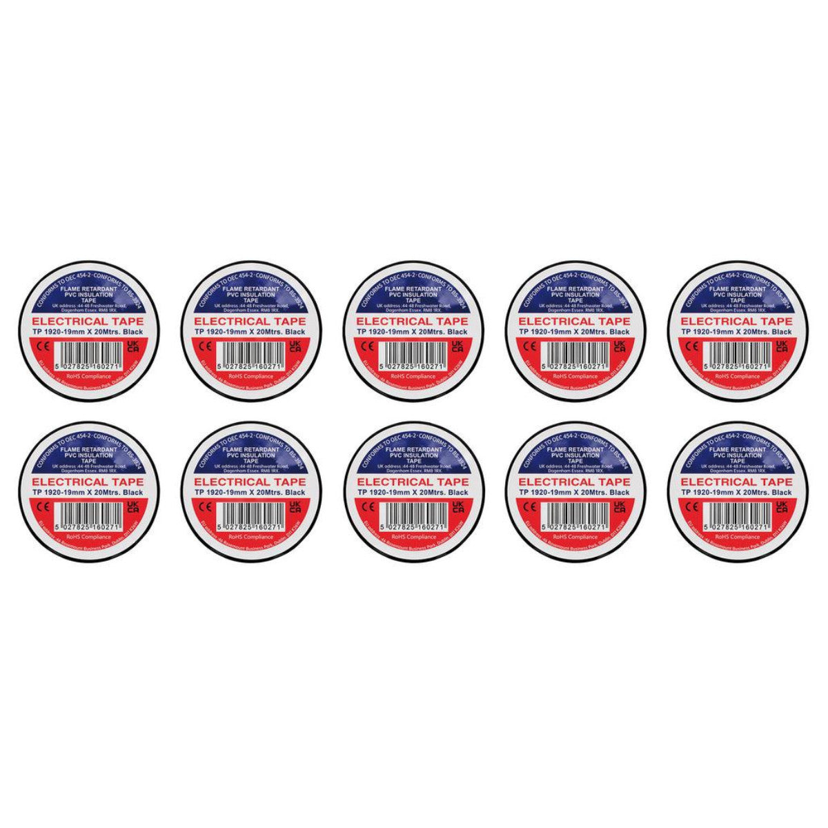 Draper Black PVC Electrical Insulation Tape, 19mm x 20m (Pack of 10) 29505