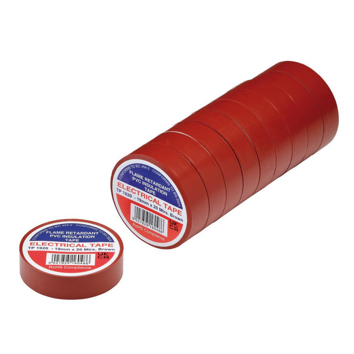 Draper Brown PVC Electrical Insulation Tape, 19mm x 20m (Pack of 10) 29507