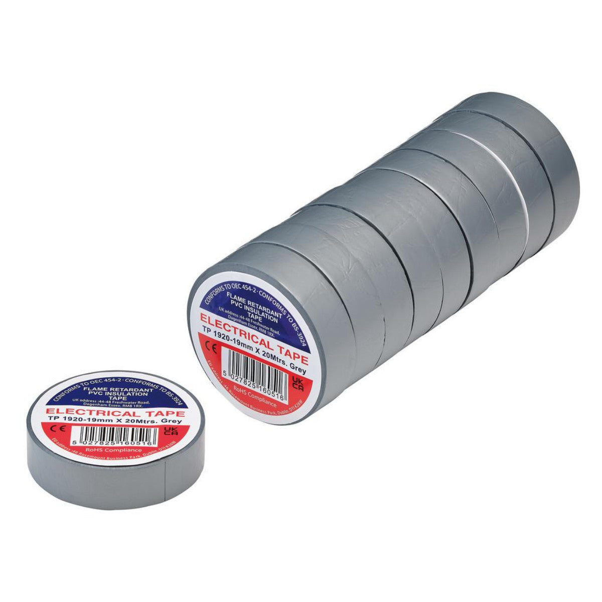 Draper Grey PVC Electrical Insulation Tape, 19mm x 20m (Pack of 10) 29527
