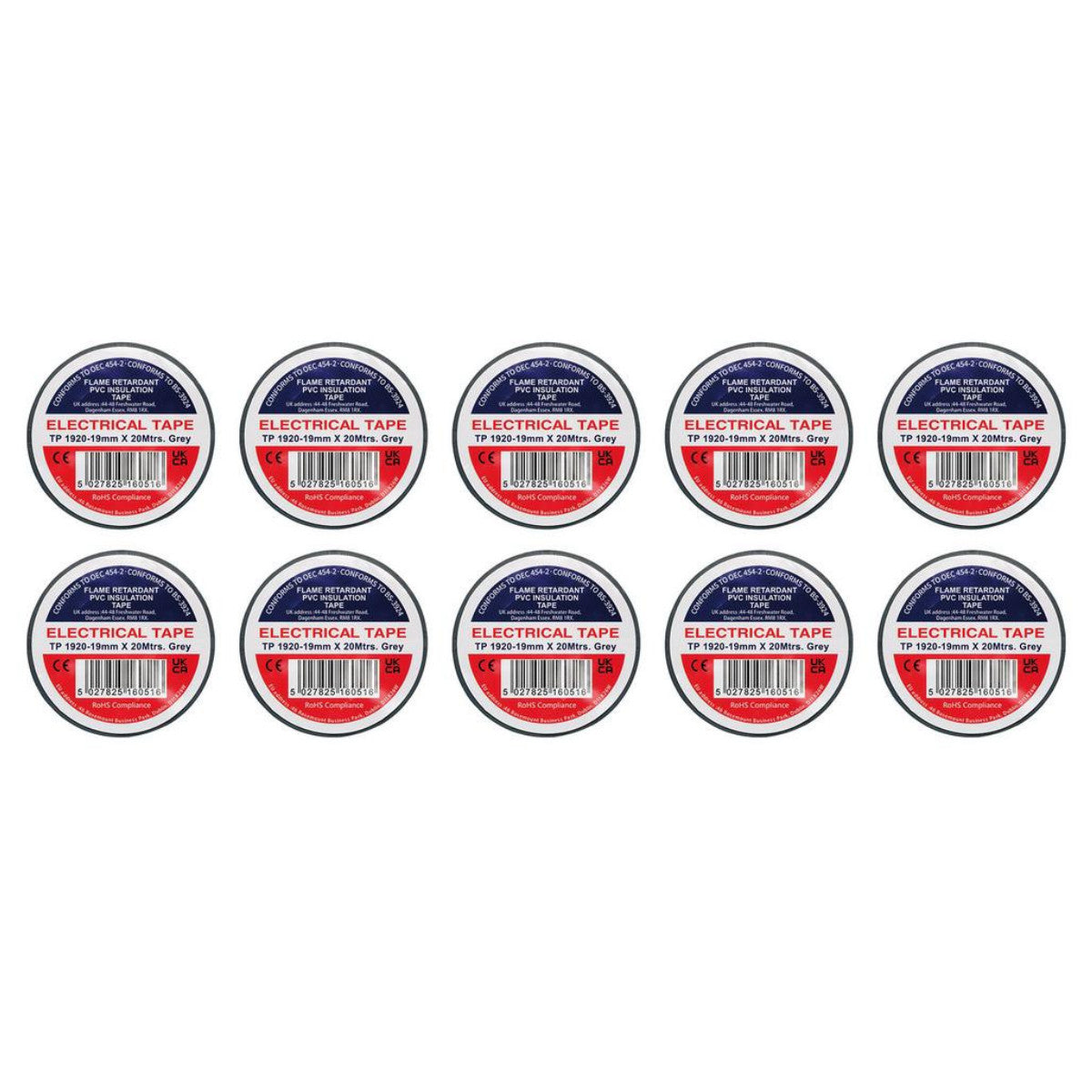 Draper Grey PVC Electrical Insulation Tape, 19mm x 20m (Pack of 10) 29527