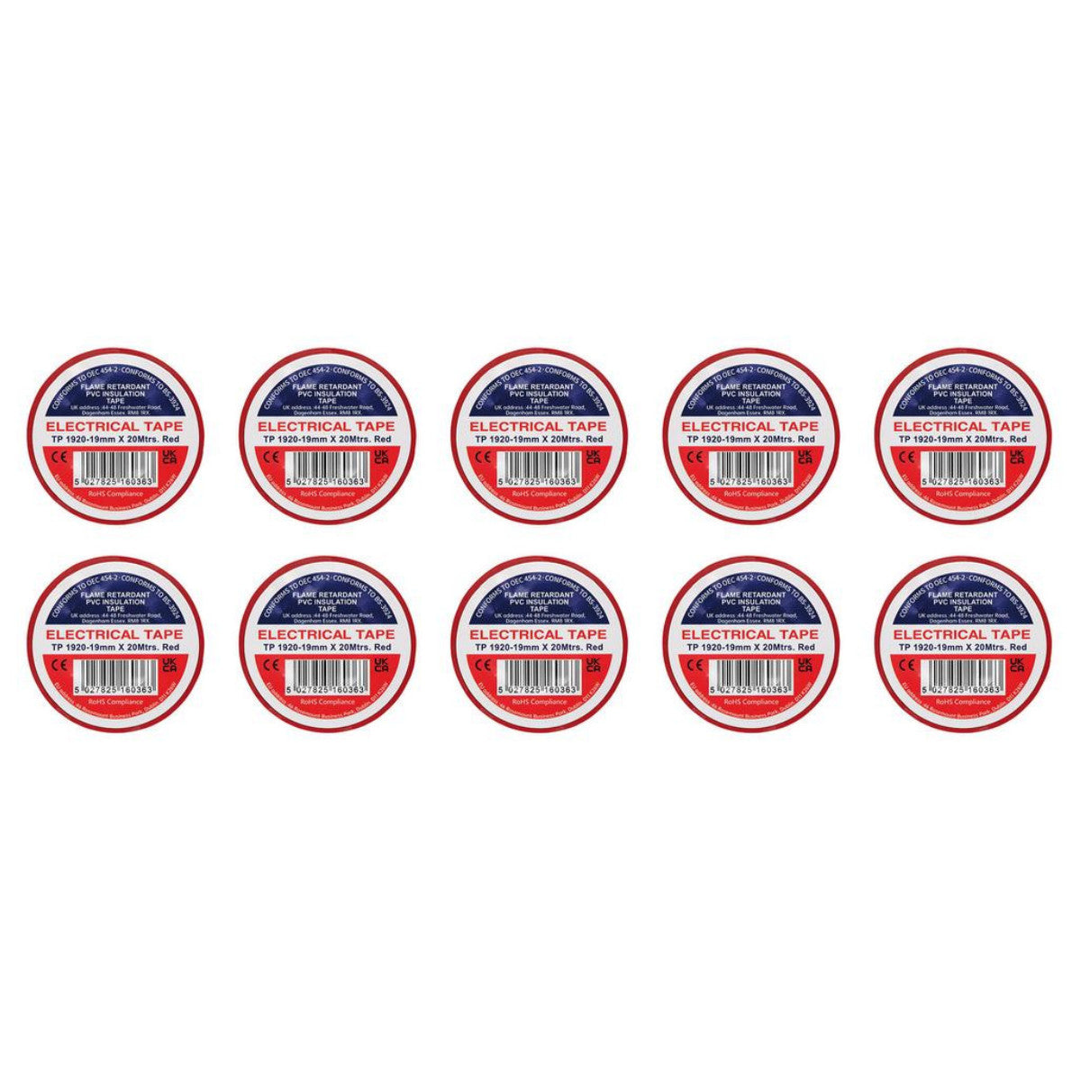 Draper Red PVC Electrical Insulation Tape, 19mm x 20m (Pack of 10) 29530