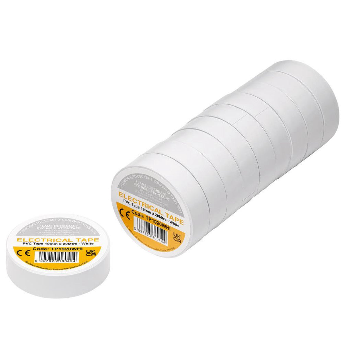 Draper White PVC Electrical Insulation Tape, 19mm x 20m (Pack of 10) 29532