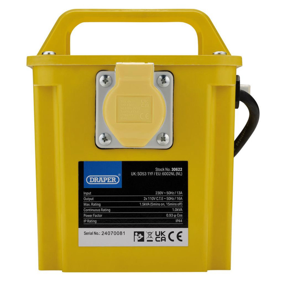 Draper 110V Portable Transformer, 1.5kVA 30622