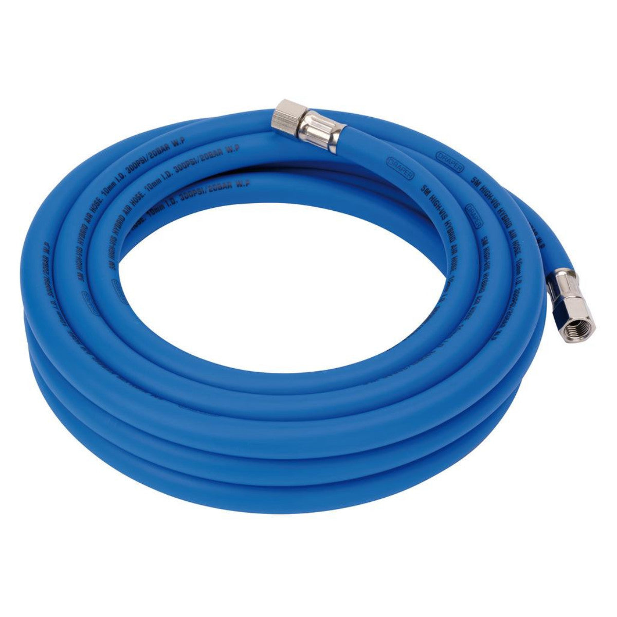 Draper High Visibility Hybrid Air Hose, 5m x 10mm, 1/4" BSP, Blue 31727