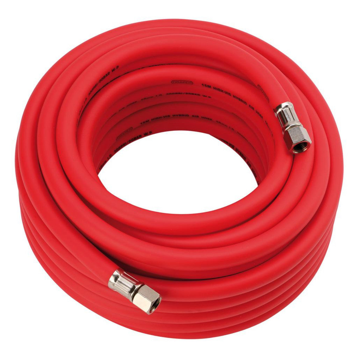 Draper High Visibility Hybrid Air Hose, 15m x 10mm, 1/4" BSP, Red 31731
