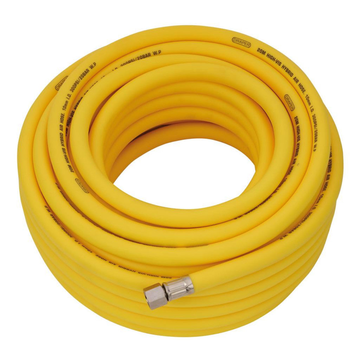 Draper High Visibility Hybrid Air Hose, 20m x 10mm, 1/4" BSP, Yellow 31732