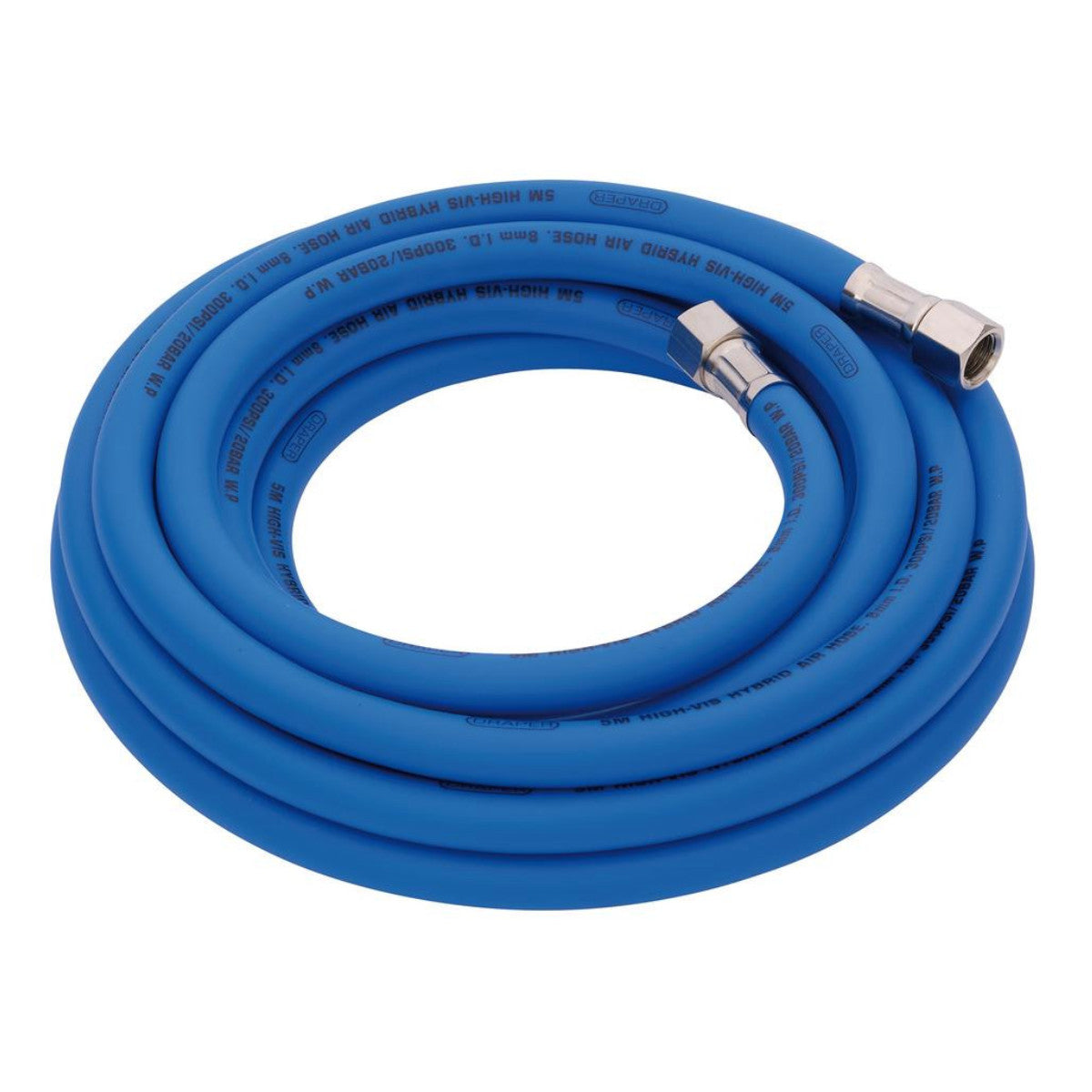Draper High Visibility Hybrid Air Hose, 5m x 8mm, 1/4" BSP, Blue 31733
