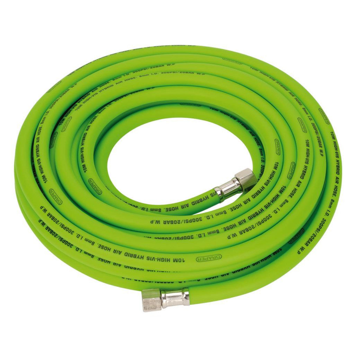 Draper High Visibility Hybrid Air Hose, 10m x 8mm, 1/4" BSP, Green 31734