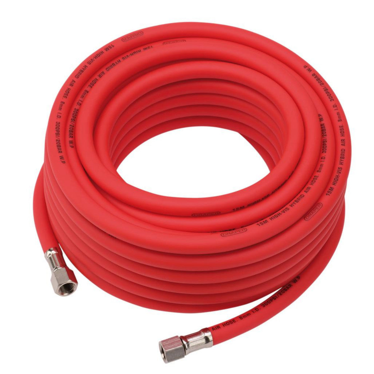Draper High Visibility Hybrid Air Hose, 15m x 8mm, 1/4" BSP, Red 31735