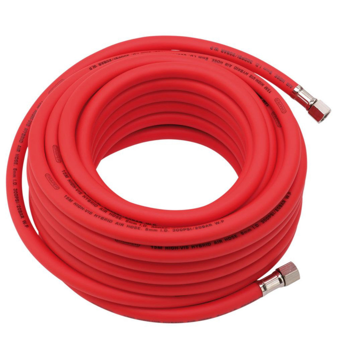 Draper High Visibility Hybrid Air Hose, 15m x 8mm, 1/4" BSP, Red 31735