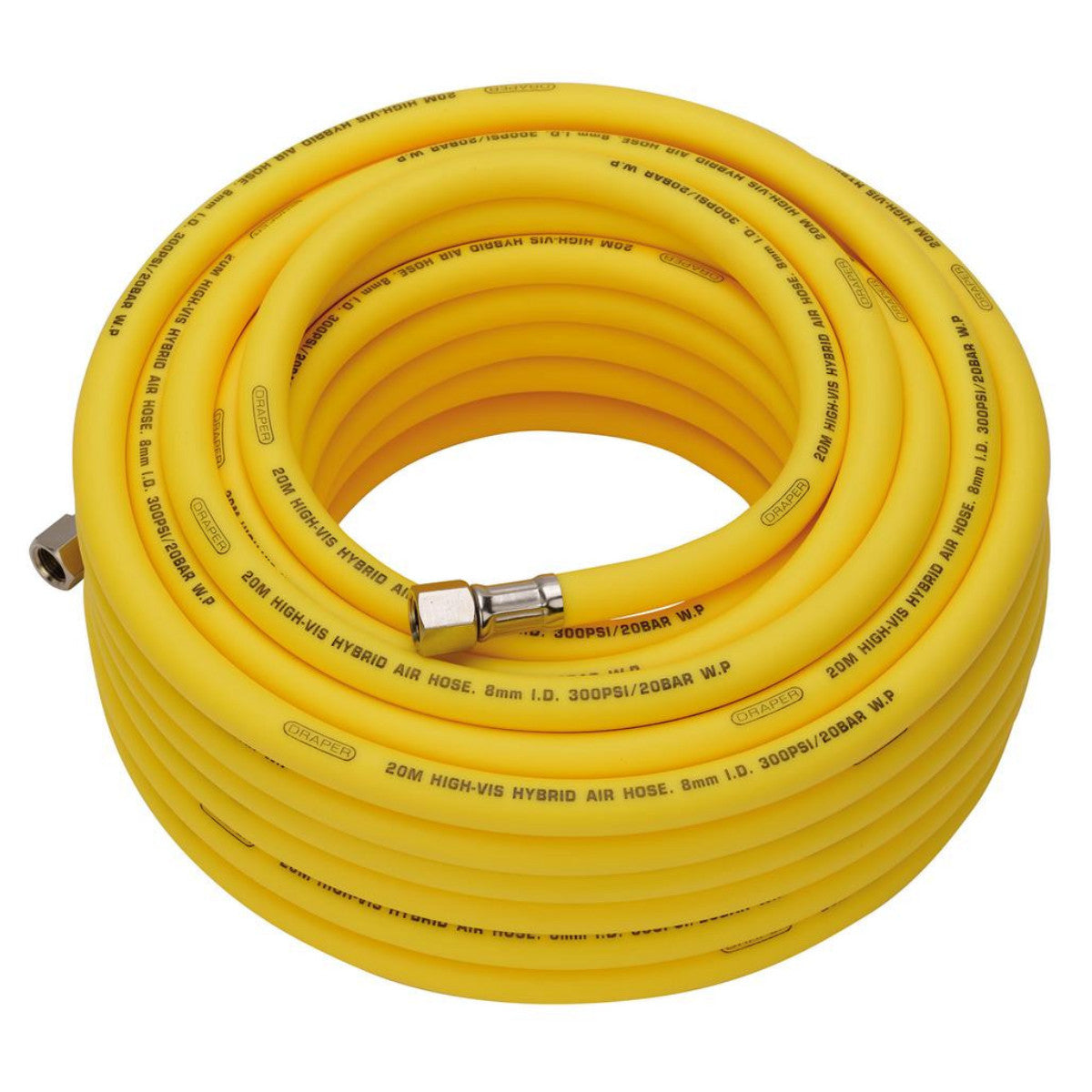 Draper High Visibility Hybrid Air Hose, 20m x 8mm, 1/4" BSP, Yellow 31736
