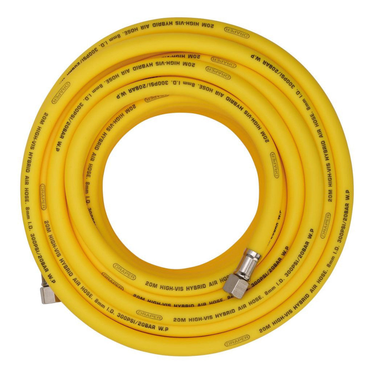 Draper High Visibility Hybrid Air Hose, 20m x 8mm, 1/4" BSP, Yellow 31736