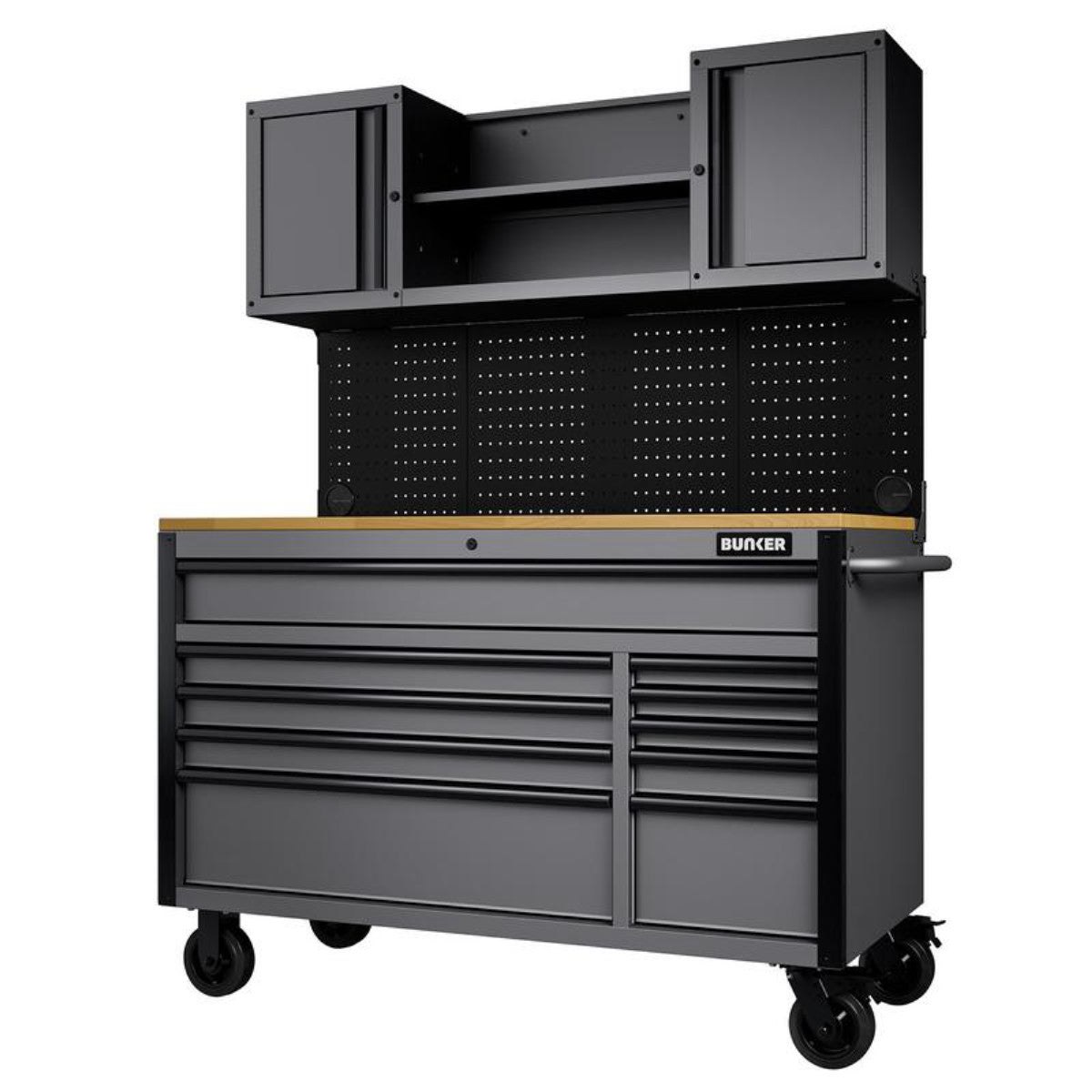 Bunker 10 Drawer Roller Workstation with Workbench, 56", Light Grey 31761