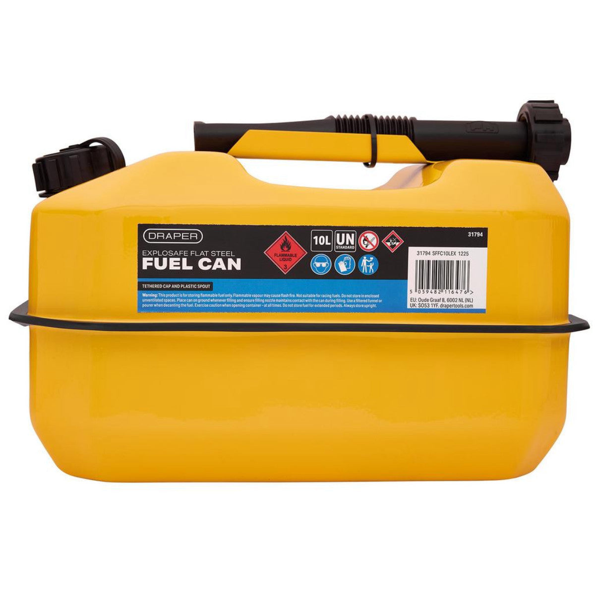 Draper Explosafe Flat Steel Fuel Can, 10L, Yellow 31794