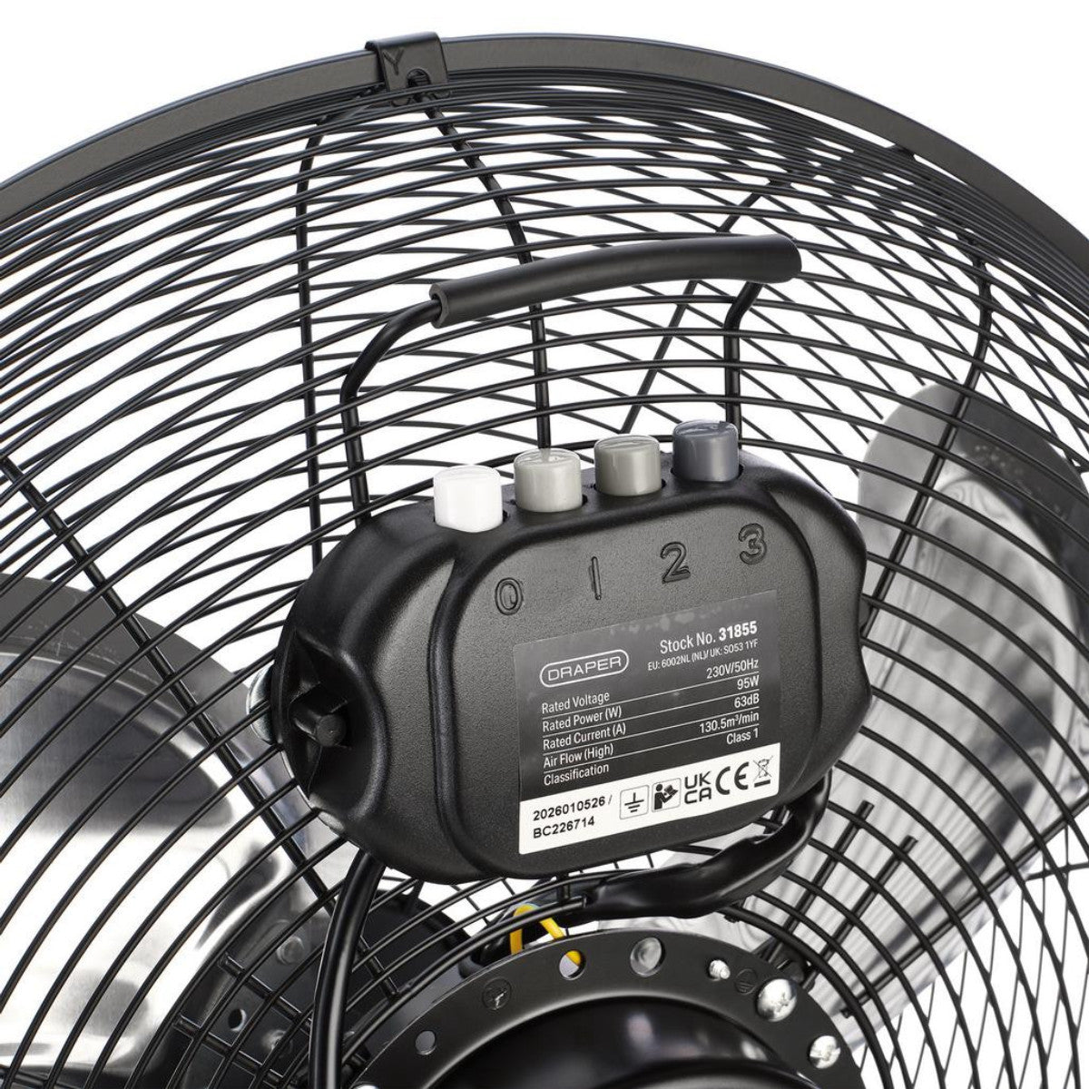 Draper 230V High Velocity Floor Fan, 18"/440mm, 95W. 31855