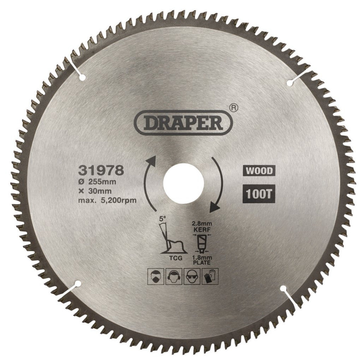 Draper TCT Triple Chip Grind Circular Saw Blade, 255 x 30mm, 100T 31978