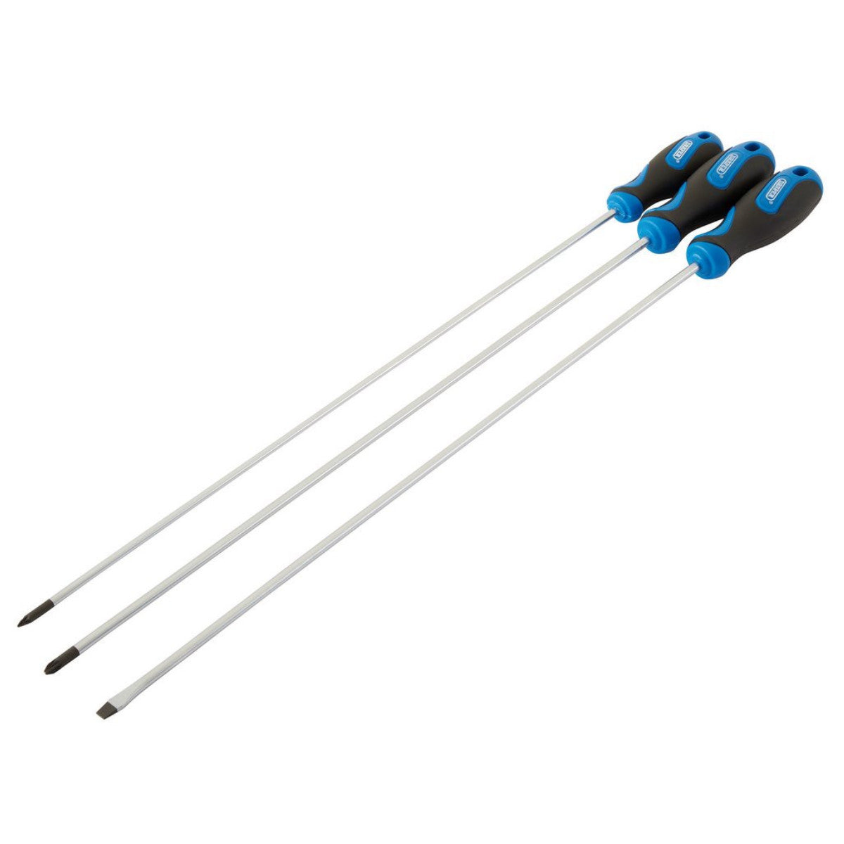Draper Extra Long Reach Soft Grip Screwdriver Set, 450mm (3 Piece) 32603