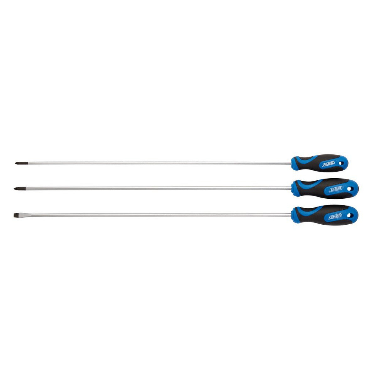 Draper Extra Long Reach Soft Grip Screwdriver Set, 450mm (3 Piece) 32603
