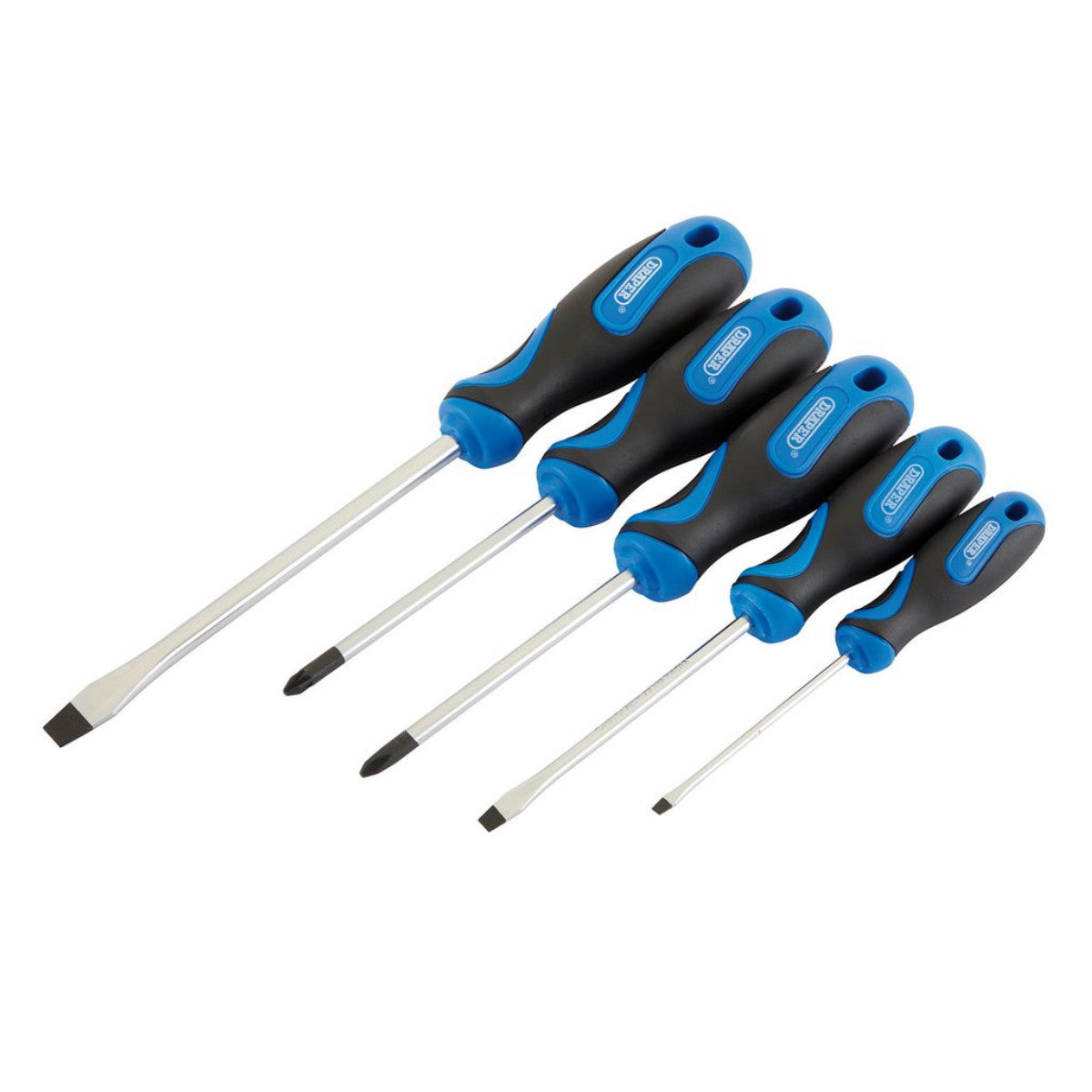 Draper Soft Grip Screwdriver Set, 3 x Plain Slot, 1 x Cross Slot, 1 x PZ TYPE (5 Piece) 32610