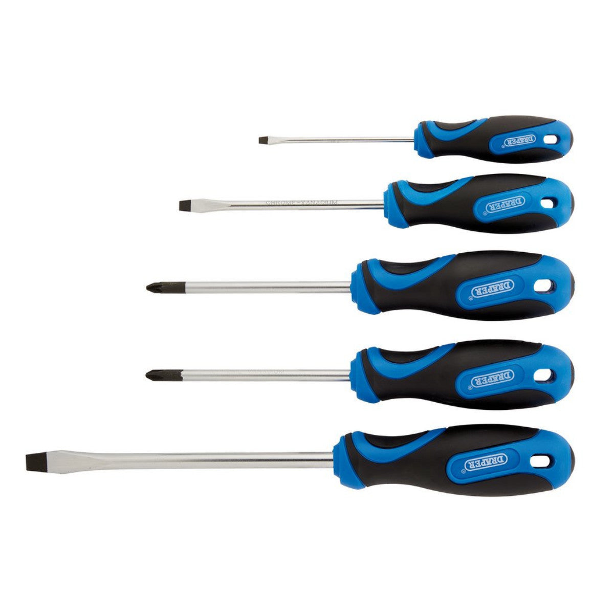 Draper Soft Grip Screwdriver Set, 3 x Plain Slot, 1 x Cross Slot, 1 x PZ TYPE (5 Piece) 32610