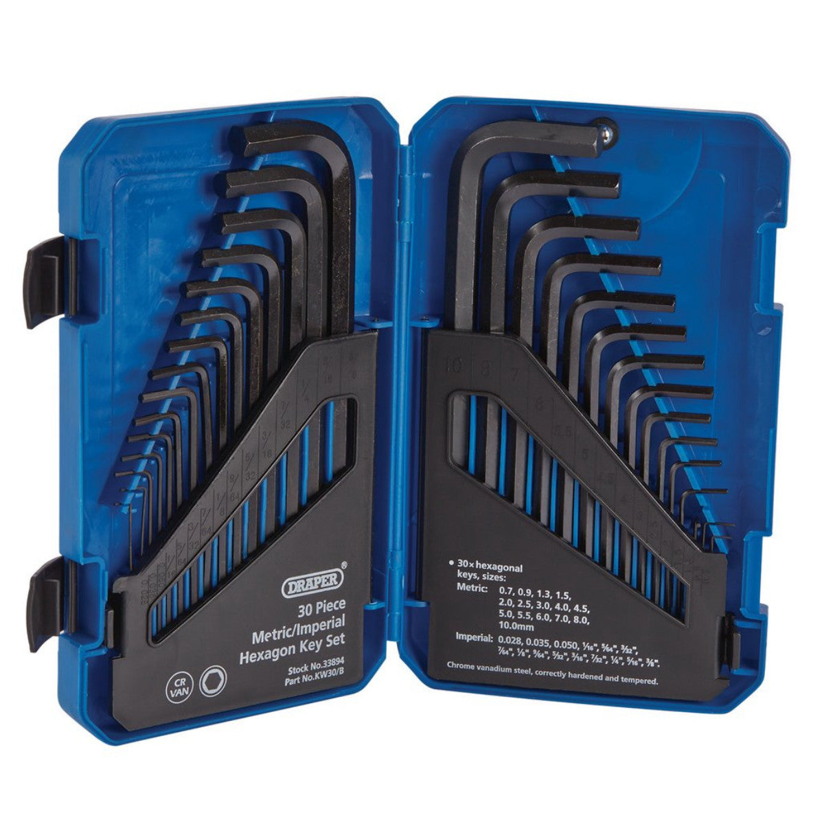 Draper Metric/Imperial Combined Long Pattern Hexagon Key Set (30 Piece) 33894