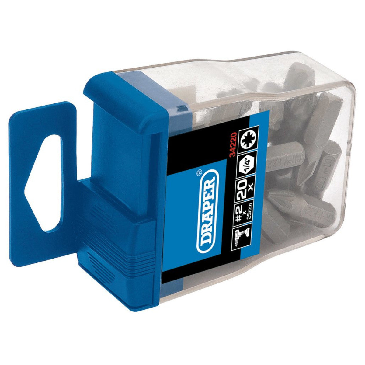 Draper PZ TYPE Insert Bits in Plastic Storage Case, No.2 x 1/4" (Pack of 20) 34220