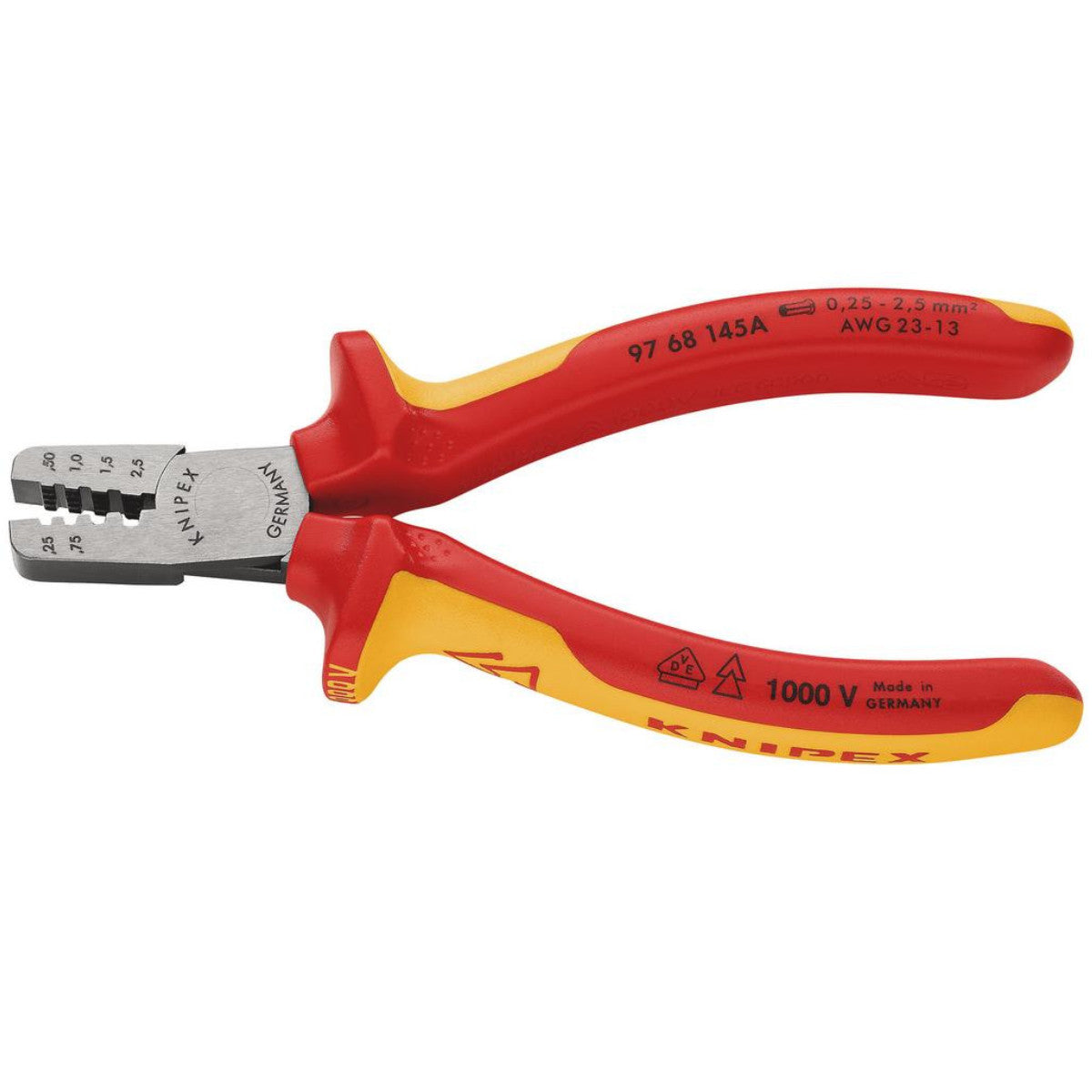 Knipex 97 68 145 A VDE Crimping Pliers for Wire Ferrules, 145mm 34651