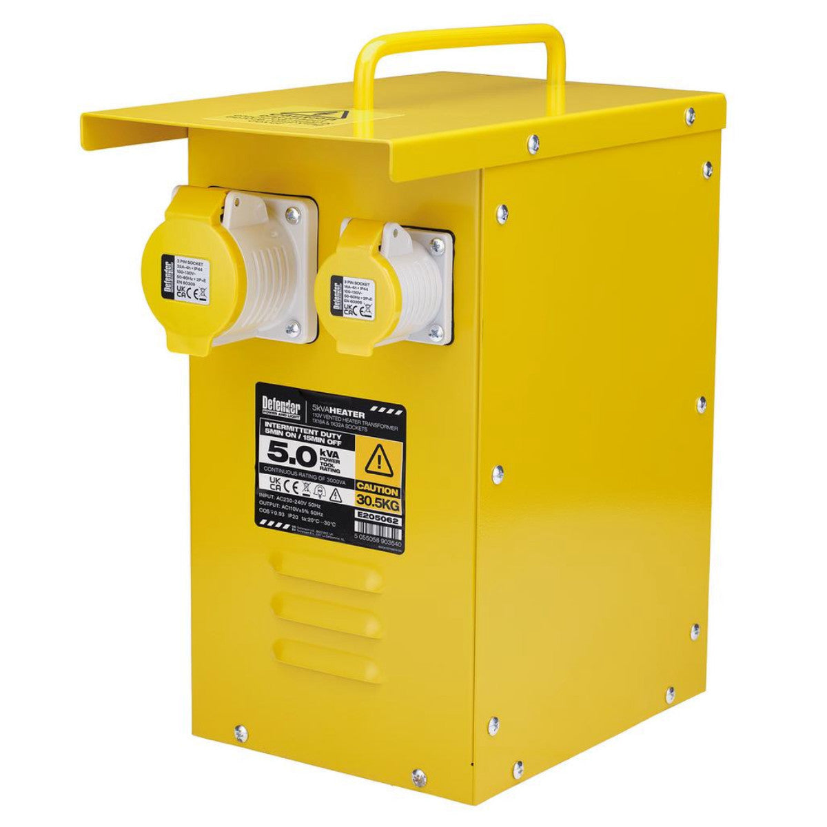 Draper E205062 110V 5kVA Metal Heater Transformer, 16A / 32A 34929