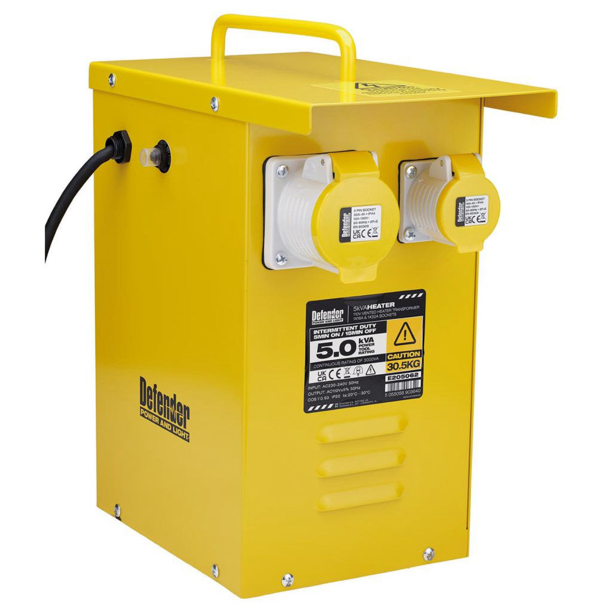 Draper E205062 110V 5kVA Metal Heater Transformer, 16A / 32A 34929