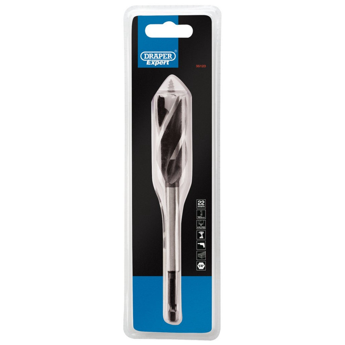 Draper Expert 4 Fluted Auger Bit, 22 x 165mm 35123