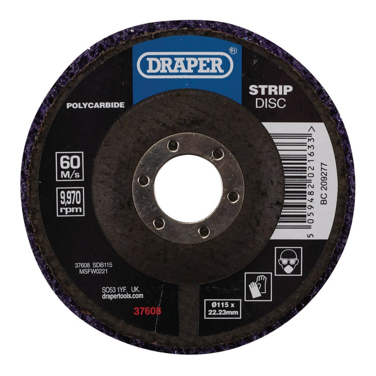 Draper Polycarbide Strip Disc, 115mm, 22.23mm, 180 Grit, Purple 37608