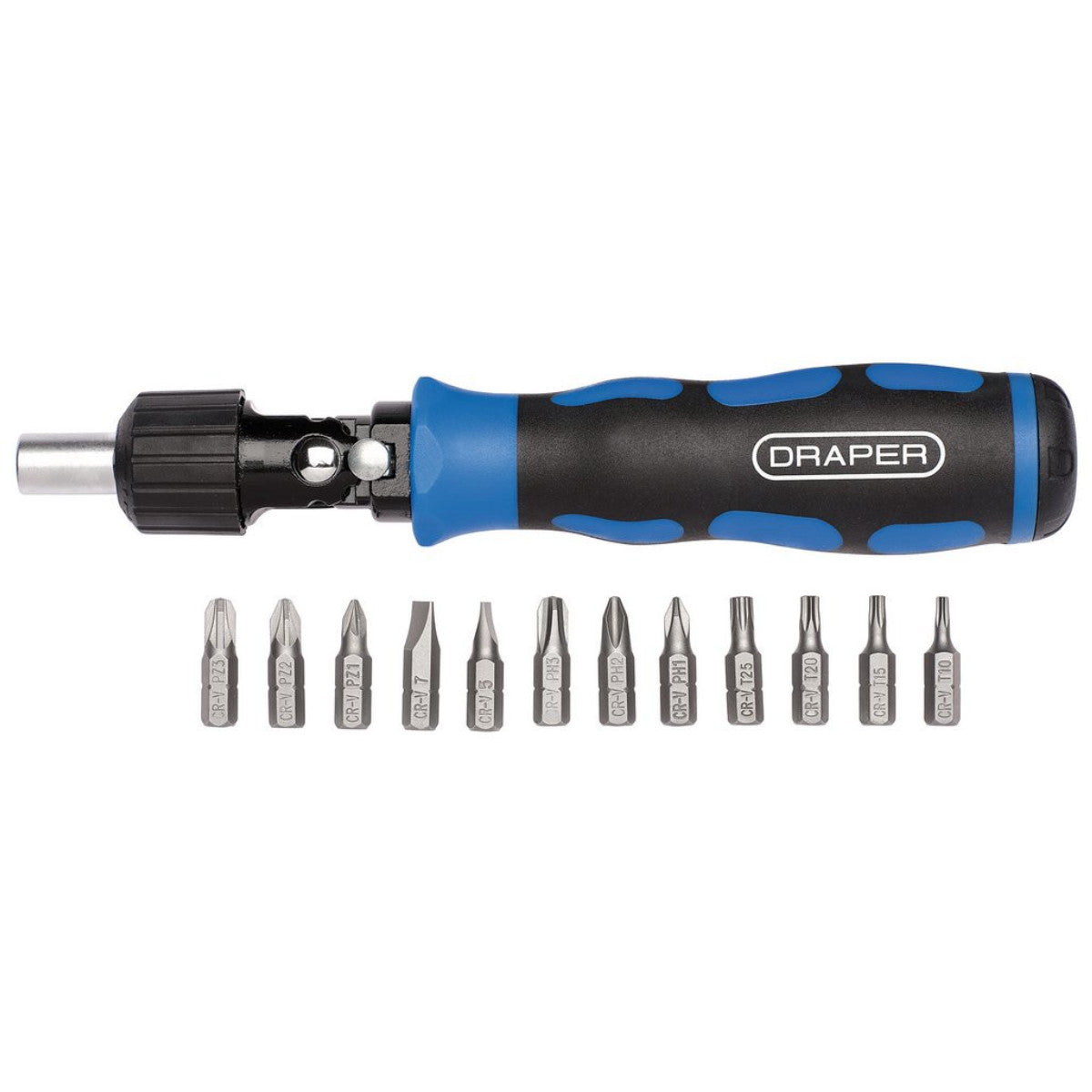 Draper Reversible Pivoting Ratchet Screwdriver and Bit Set (13 Piece) 38124