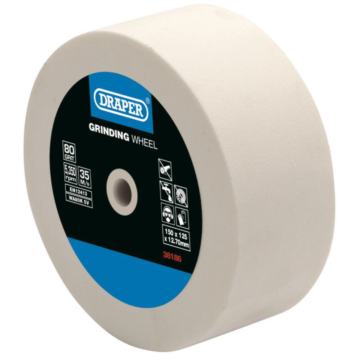 Draper Aluminium Oxide Bench Grinding Wheel, 125 x 50mm, 80 Grit, White 38186