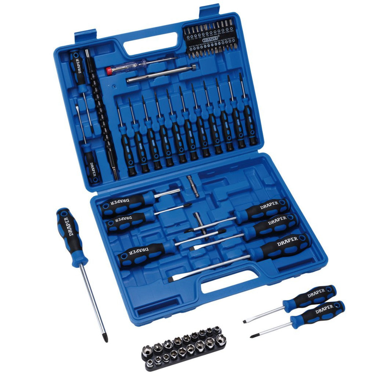 Draper Screwdriver, Socket and Bit Set, Blue (70 Piece) 40850