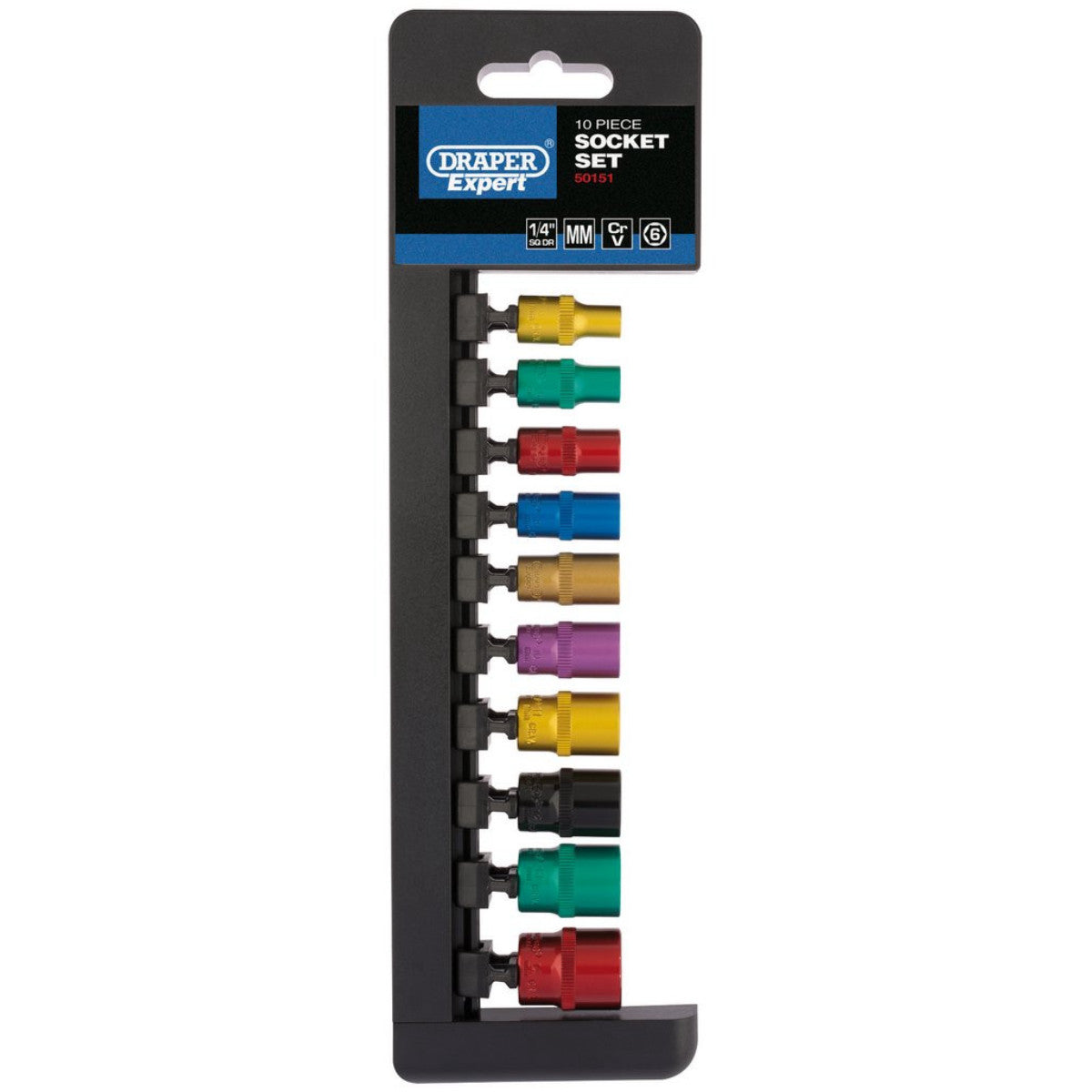 Draper Expert Metric Coloured Socket Set, 1/4" Sq. Dr. (10 Piece) 50151