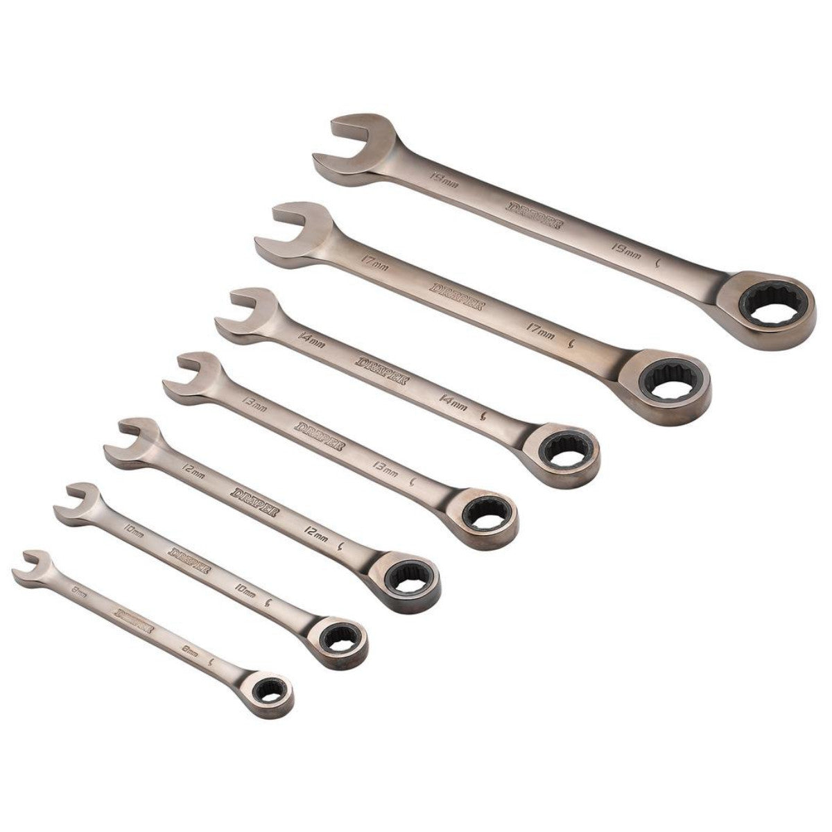 Draper HI-TORQ Metric Ratcheting Combination Spanner Set, Black (7 Piece) 51178