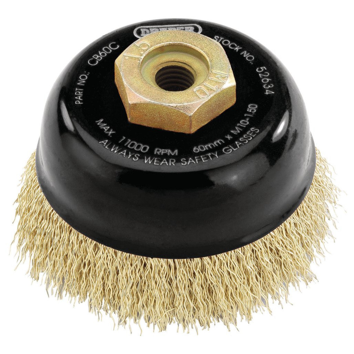 Draper Expert Brassed Steel Crimped Wire Cup Brush, 60mm, M10 52634