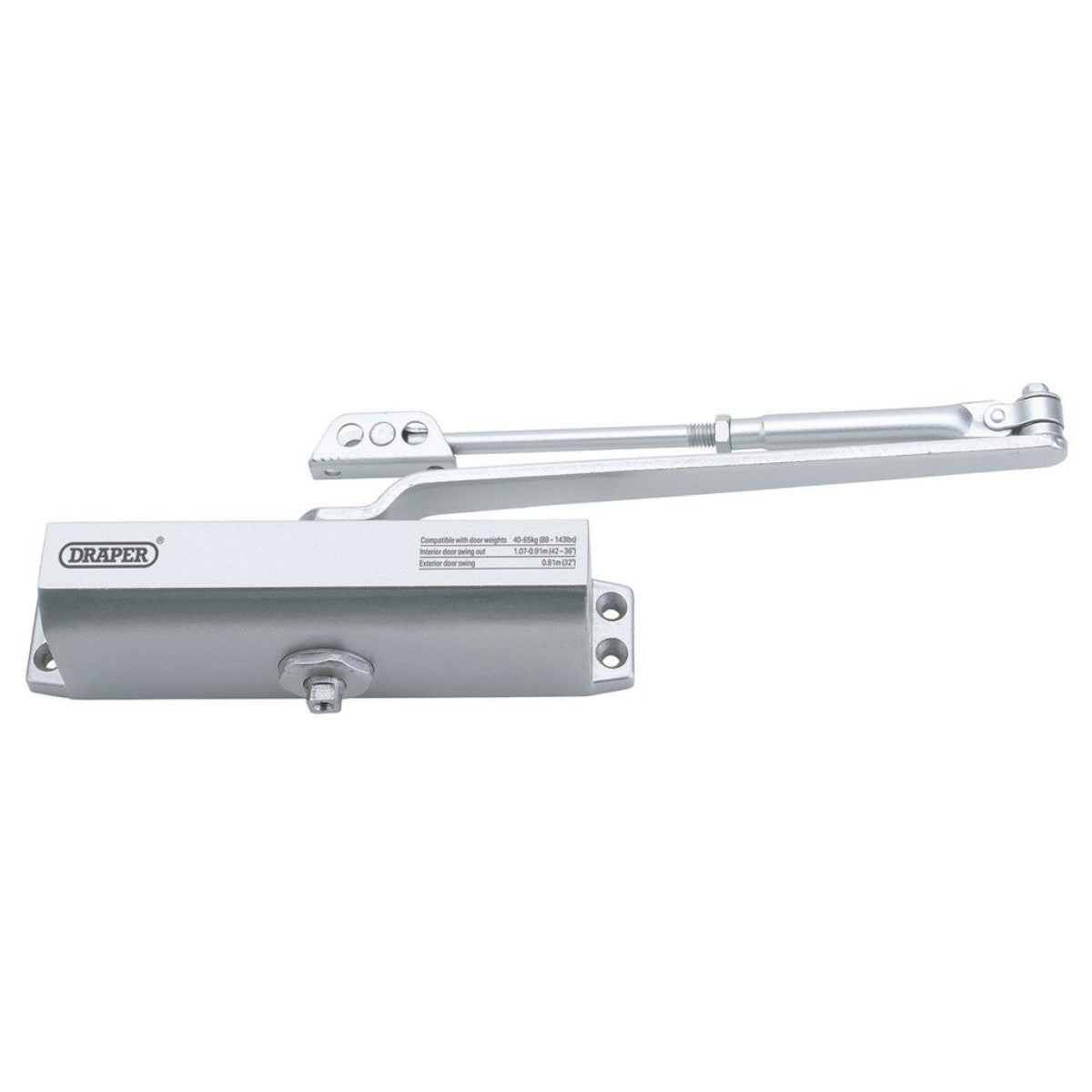 Draper Adjustable Automatic Door Closer for Doors Between 40kg and 65kg 62892
