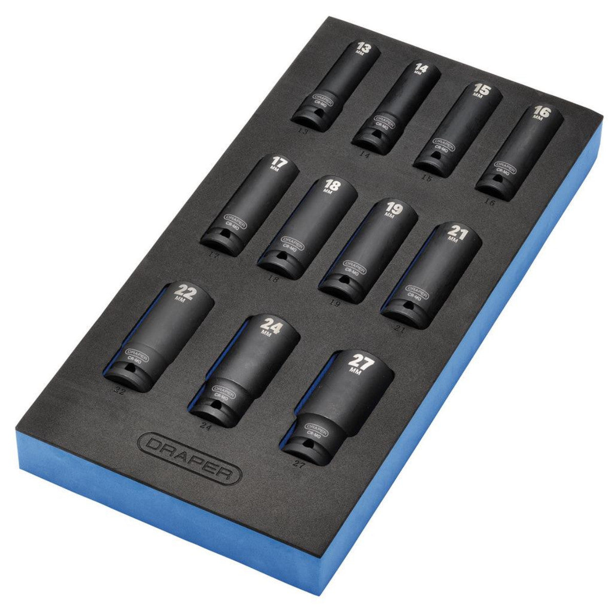 Draper HI-TORQ Metric Deep Impact Socket Set in EVA Drawer Insert Tray, 1/2" Sq. Dr. (11 Piece) 63483