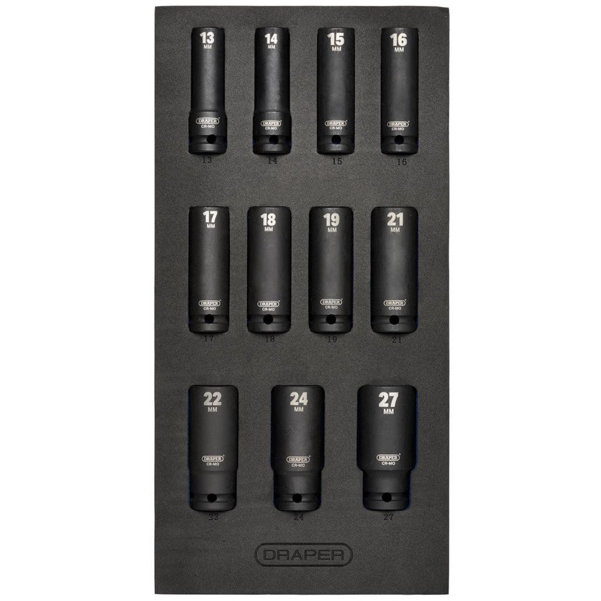 Draper HI-TORQ Metric Deep Impact Socket Set in EVA Drawer Insert Tray, 1/2" Sq. Dr. (11 Piece) 63483