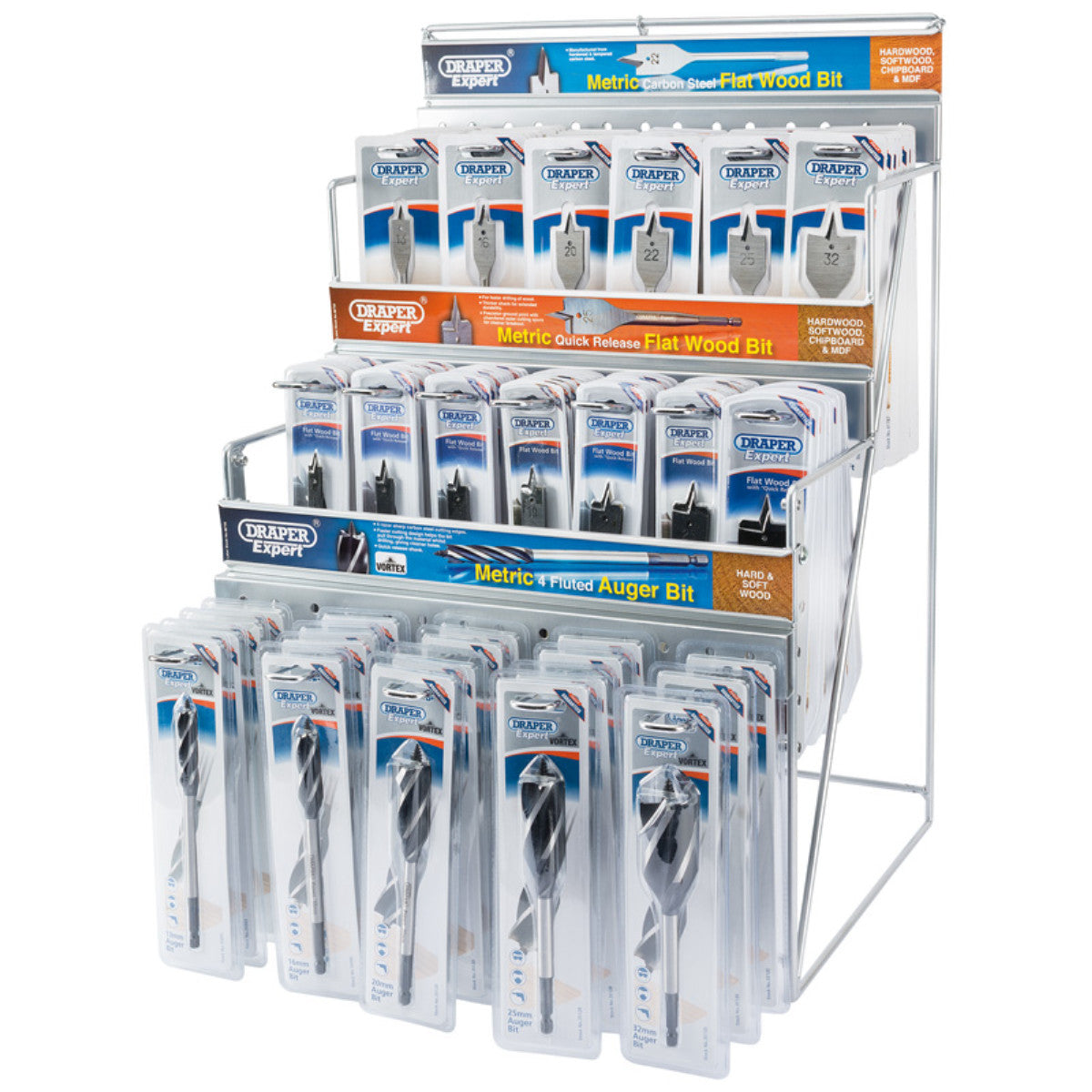 Draper Expert Assorted Metric Auger and Flat Wood Bit Merchandiser (123 Piece) 64050