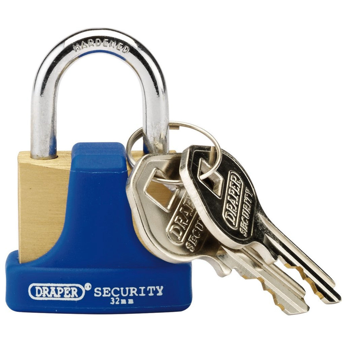 Draper Solid Brass Padlock and 2 Keys with Hardened Steel Shackle and Bumper, 32mm 64164