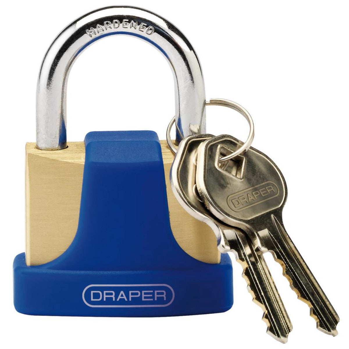 Draper Solid Brass Padlock and 2 Keys with Hardened Steel Shackle and Bumper, 42mm 64165